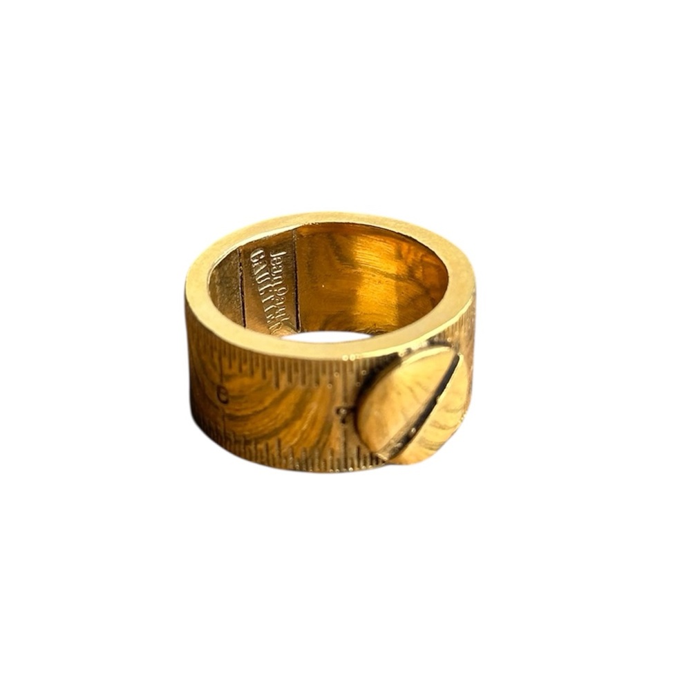 Jean Paul Gaultier JPG Gold Screw Ruler Wide Band Ring US8.5 NO18